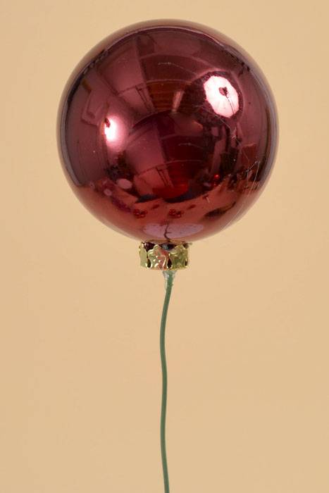 50mm Plastic Shiny Stem Ball Burgundy Pkg/6
