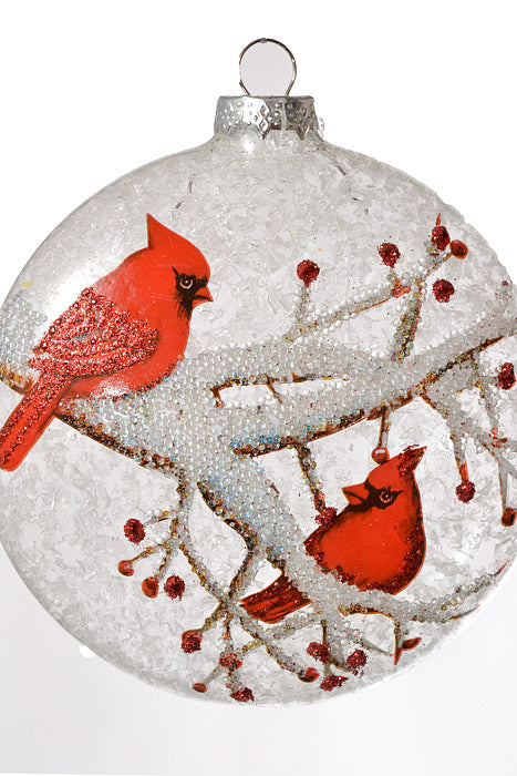 5.5" Glass Cardinal Disc Ornament Red/White