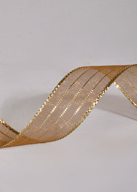 5/8" X 50Yds Metallic Pinstripe Sheer Ribbon Gold