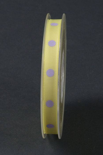 3/8" X 17yds Grosgrain Polka-dot Ribbon Baby Maize/light Orchid