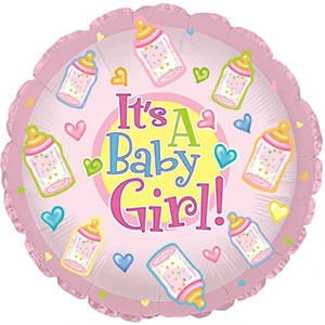 18" Foil Baby Girl Bottles Pink Pkg/10