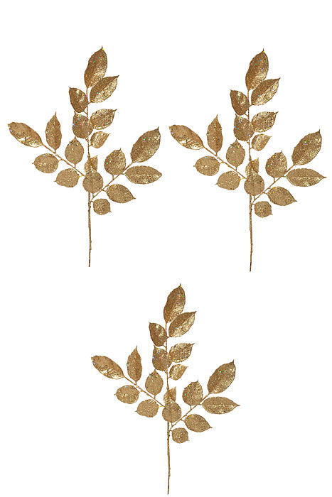 20" Glittered Salal Leaf Gold (Pkg/3)