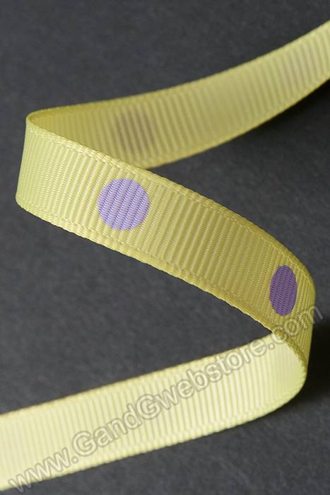 3/8" X 17yds Grosgrain Polka-dot Ribbon Baby Maize/light Orchid
