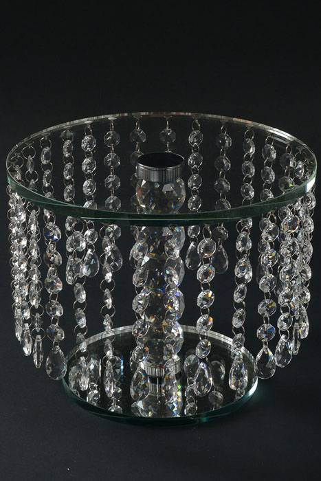 9.75" Round Glass Stand W/acrylic Beads Clear