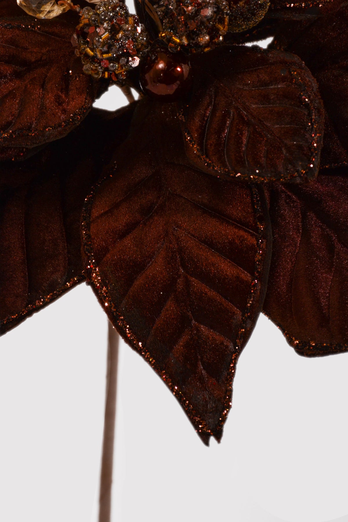 19.5" Velvet Glitter Poinsettia Stem Chocolate