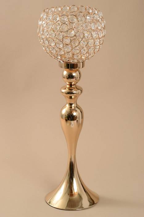 24" Crystal Bead Candle Holder Gold/clear
