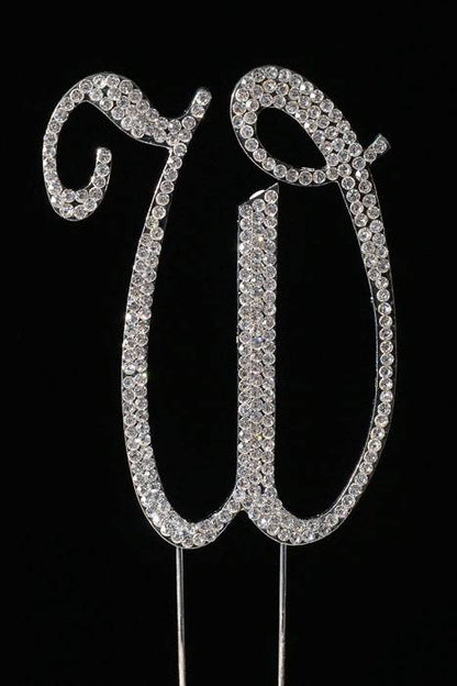 4.5" Rhinestone Letter "w" Cake Topper Silver