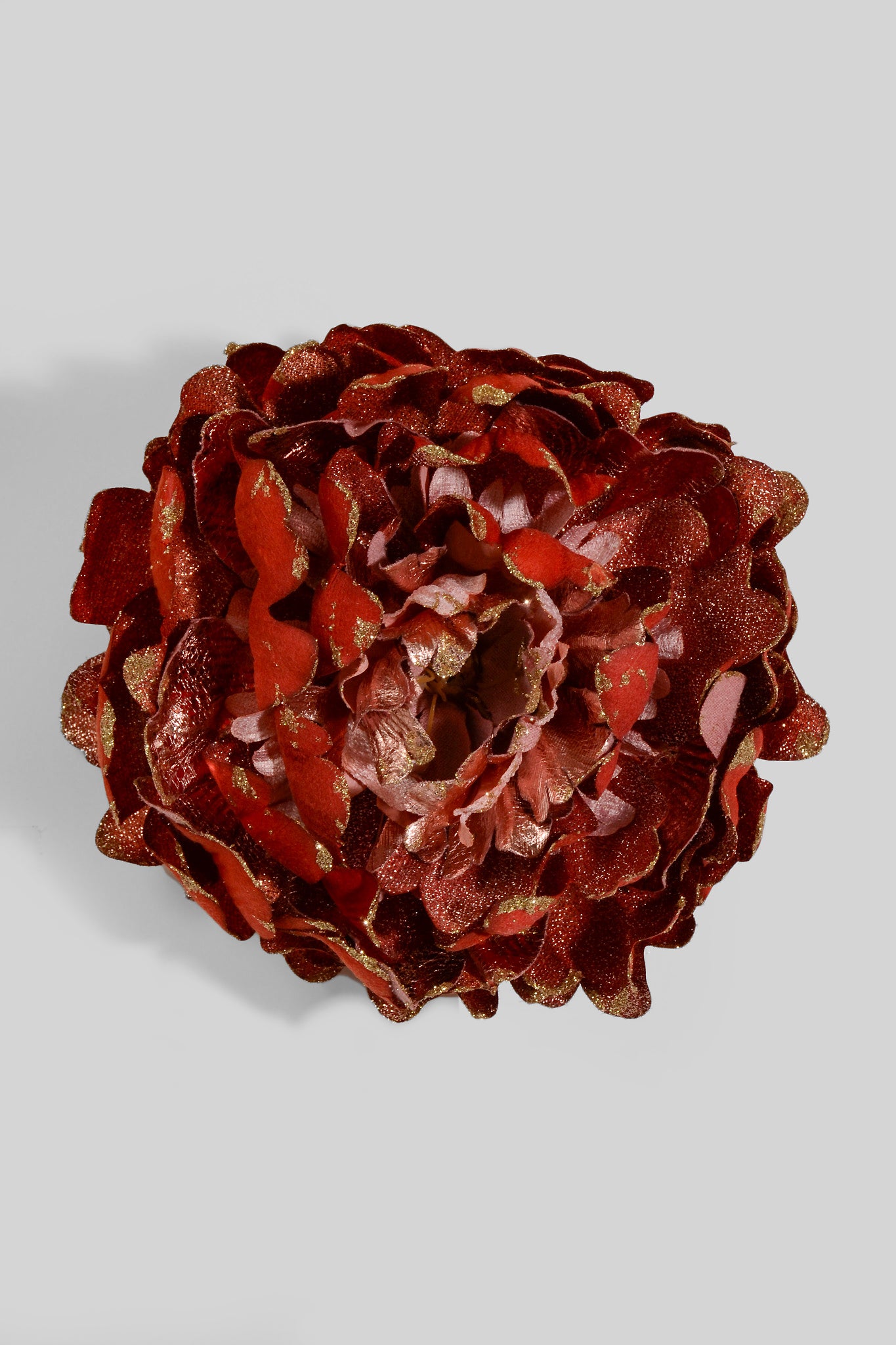 8" Shimmer Peony W/ Clip Pink/Brick