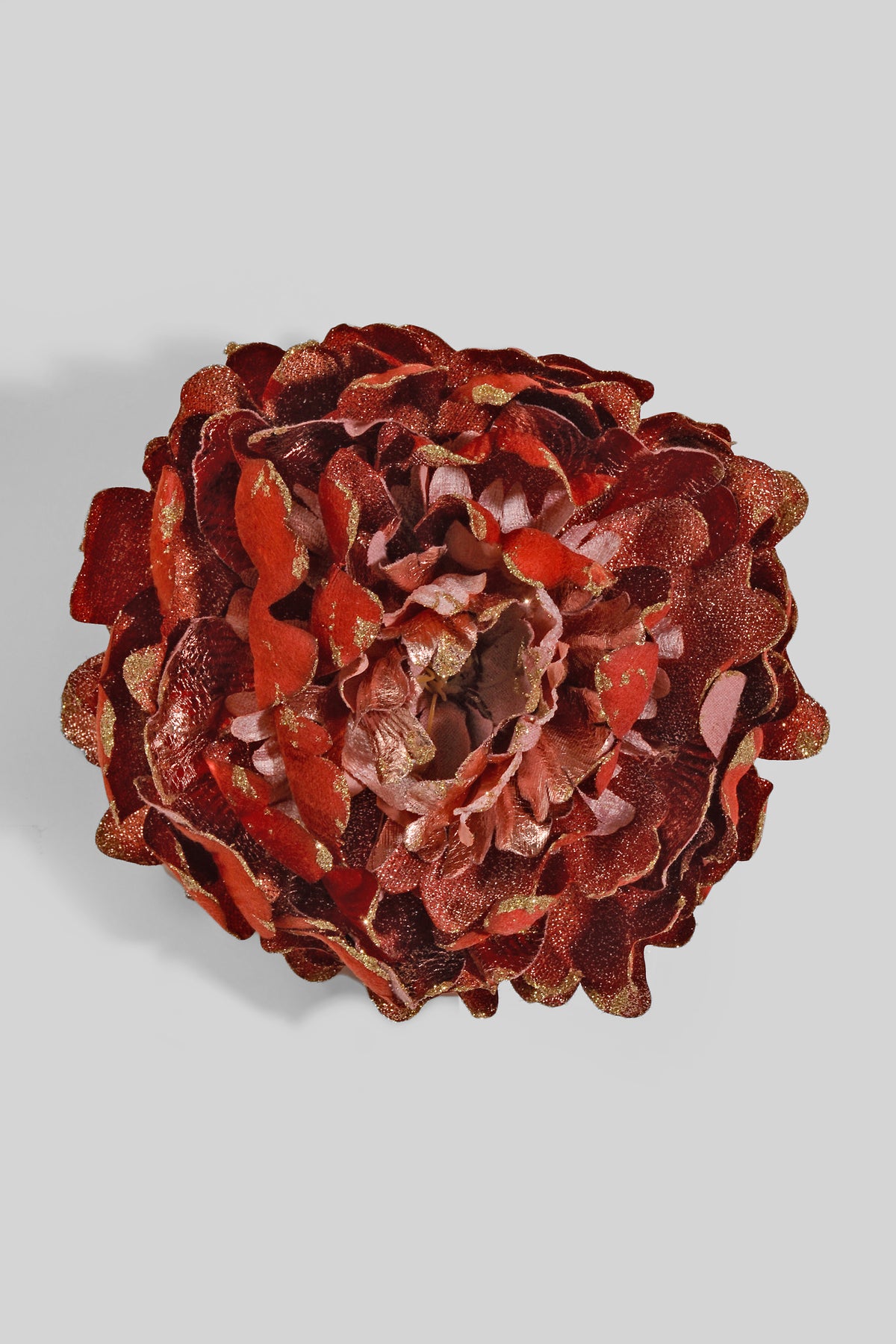 8" Shimmer Peony W/ Clip Pink/Brick