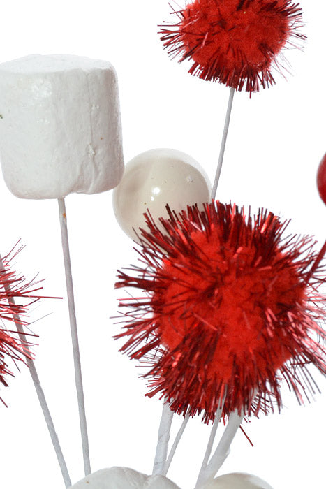 9" Marshmallow Pom/Berry Pick White/Red