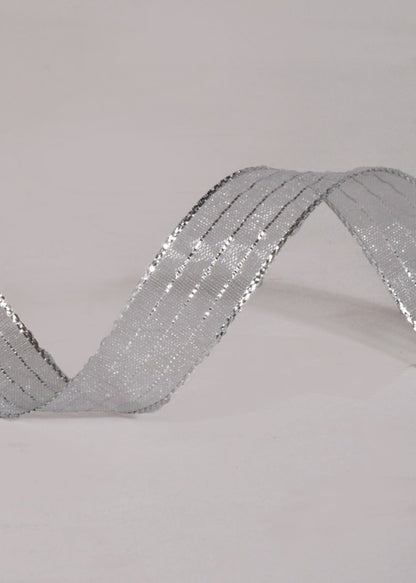 5/8" X 50Yds Metallic Pinstripe Sheer Ribbon Silver