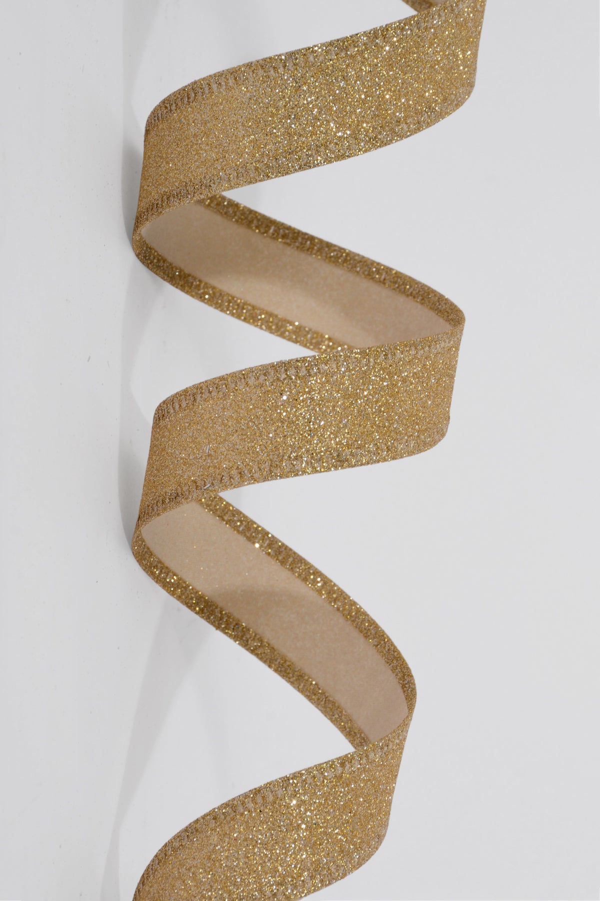 7/8" X 10Yds Wired All Flat Glitter Ribbon Champagne