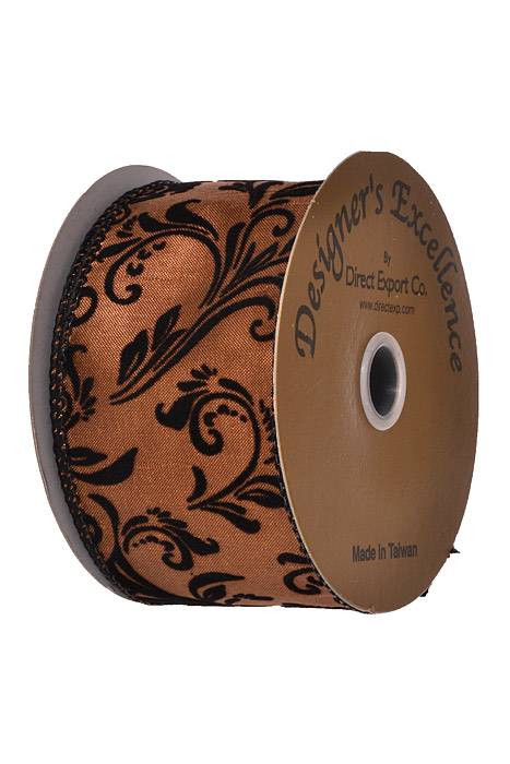 2.5" X 10yds Wired Satin Leaf Ribbon Chocolate/Black