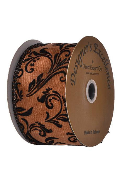 2.5" X 10yds Wired Satin Leaf Ribbon Chocolate/Black