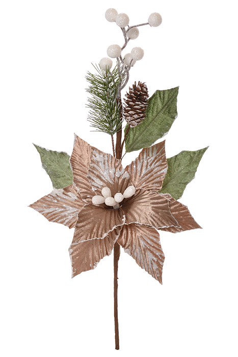 17&quot; Poinsettia With Berry &amp; Pinecone Bronze/Gold