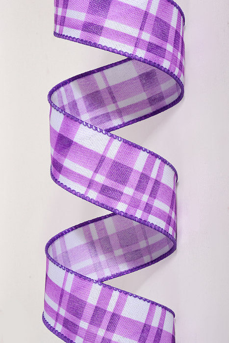 1.5" x 10Yds Wired Watercolor Tuttola Ribbon Plaid Purple