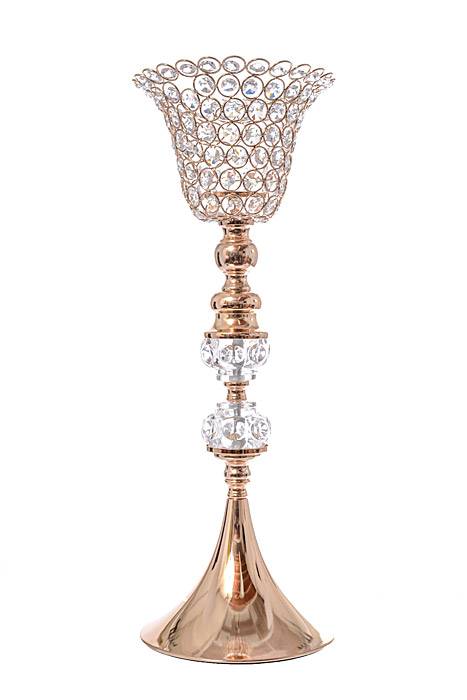 21" Candle Holder W/beads/crystal Gold