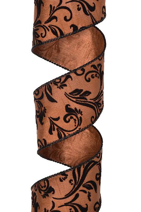 2.5" X 10yds Wired Satin Leaf Ribbon Chocolate/Black
