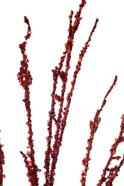 35" Sequin Glitter Ice Twig Spray Red