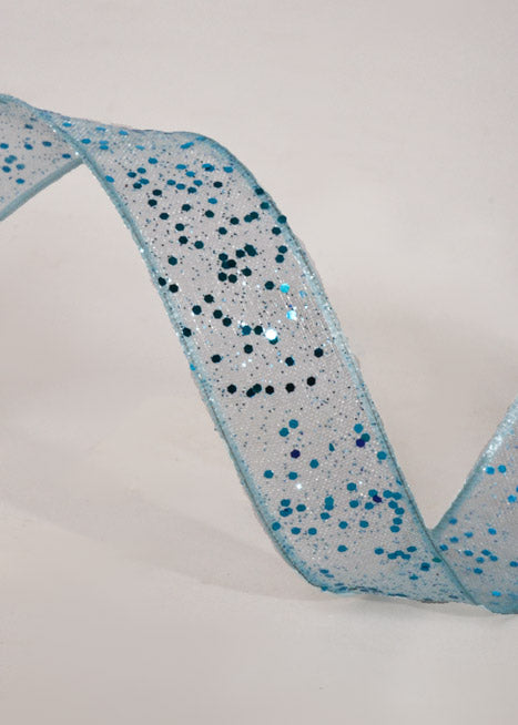 5/8" X 25Yds Wired Sparkle Sheer Ribbon Light Blue