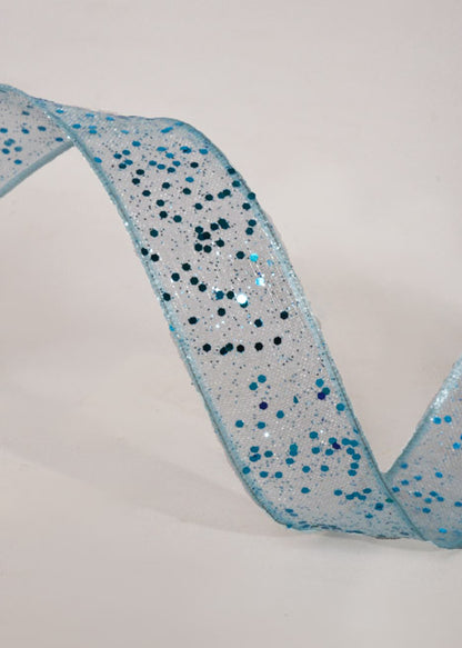 5/8" X 25Yds Wired Sparkle Sheer Ribbon Light Blue