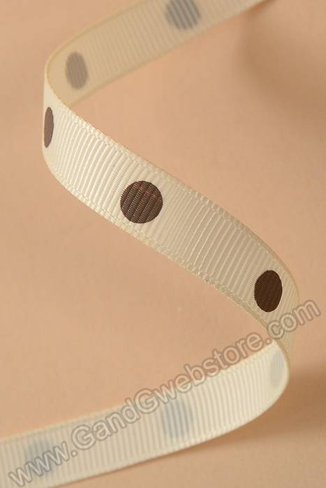 3/8" X 17yds Grosgrain Polka-dot Ribbon Cream/brown
