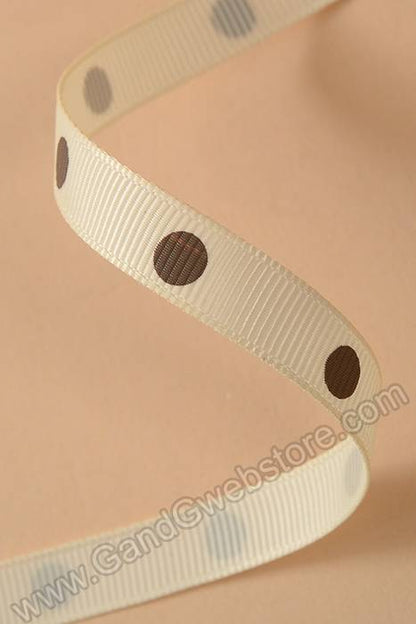 3/8" X 17yds Grosgrain Polka-dot Ribbon Cream/brown