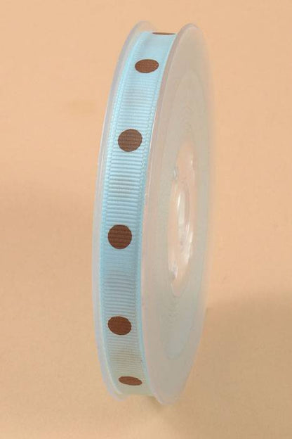 3/8" X 17yds Grosgrain Polka-dot Ribbon Light Blue/turftan