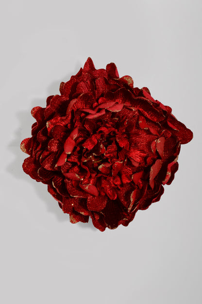 8" Velvet/Shimmer Peony W/Clip Red