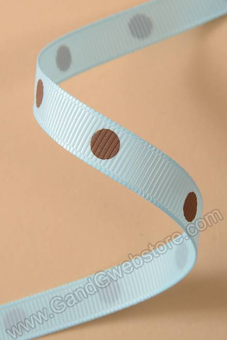3/8" X 17yds Grosgrain Polka-dot Ribbon Light Blue/turftan
