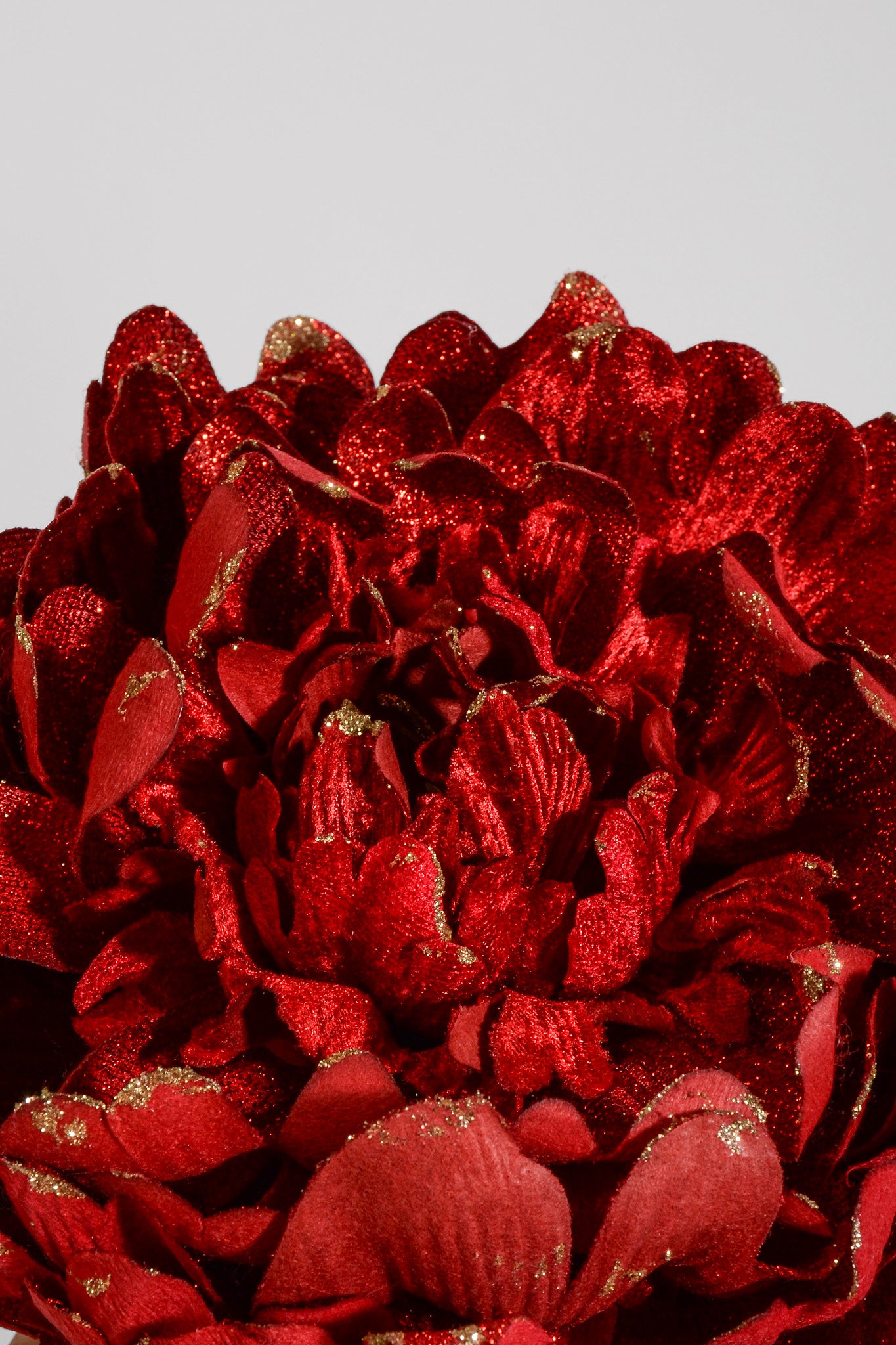 8" Velvet/Shimmer Peony W/Clip Red