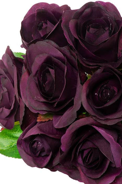 9&quot; Silk Rose Bouquet Eggplant