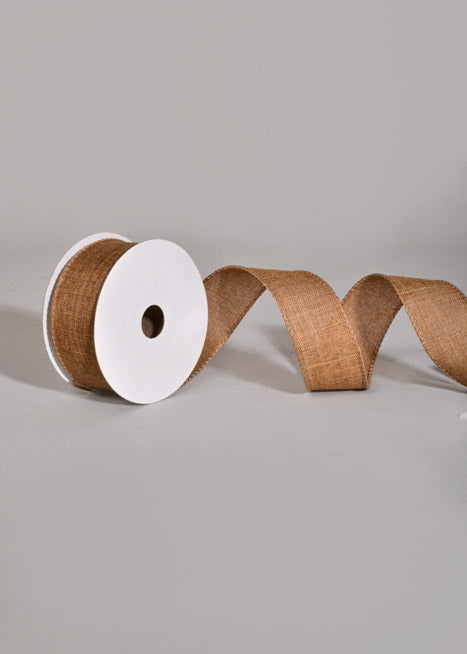 1.5" X 10Yds Wired Poly Linen Ribbon Dark Natural