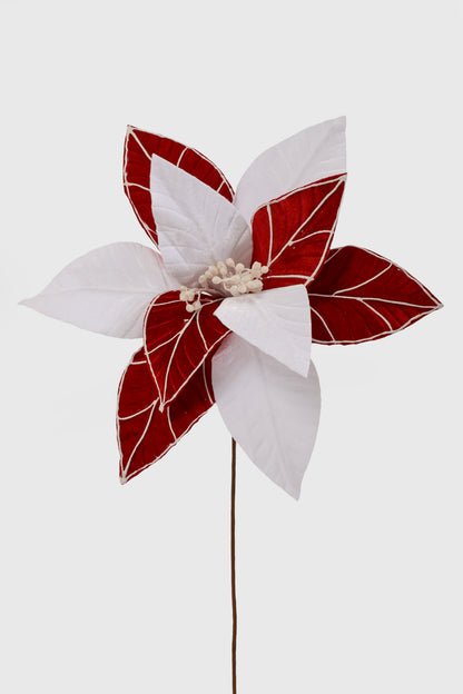 28.5" Velvet Poinsettia Stem Red/White