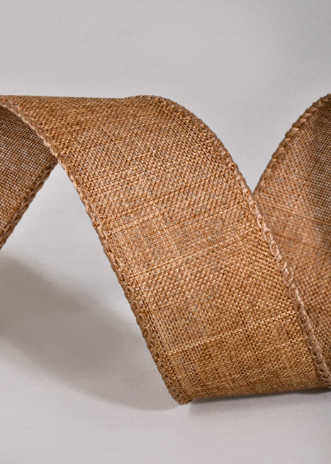 1.5" X 10Yds Wired Poly Linen Ribbon Dark Natural