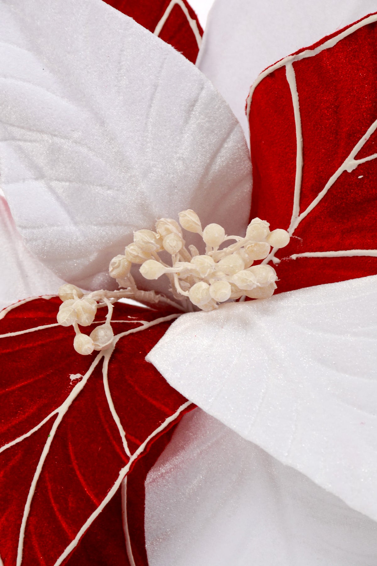 28.5" Velvet Poinsettia Stem Red/White