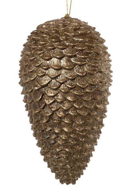 12.5" Glitter Sequia Pine Cone Ornament Champagne
