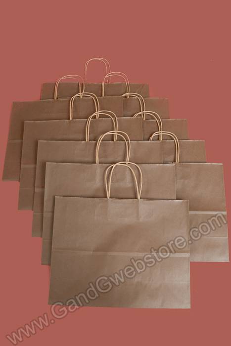 16" X 6" X 12" Vogue Kraft Shopping Bag Chocolate Pkg/10