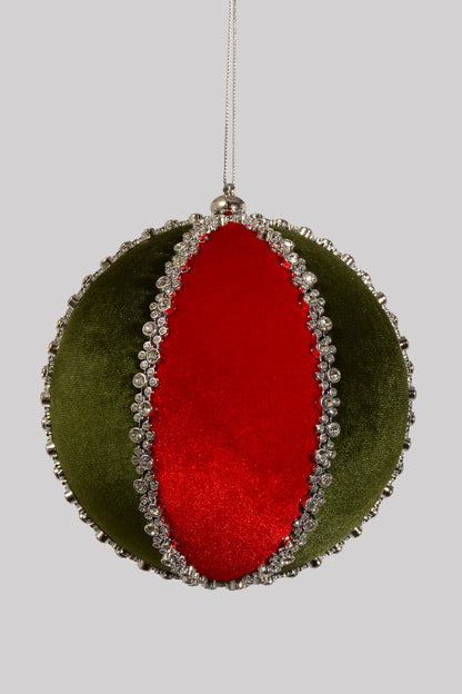 6" Diamond Velvet Ball Ornament Red/Green