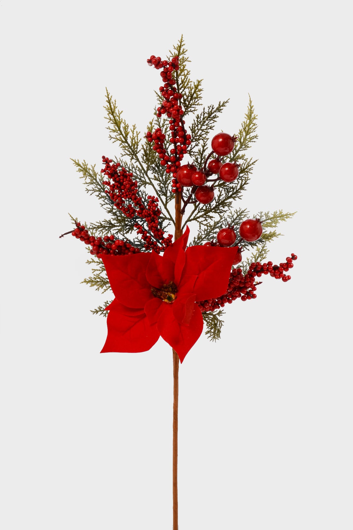 28" Poinsettia/Berry/Pine Spray Red