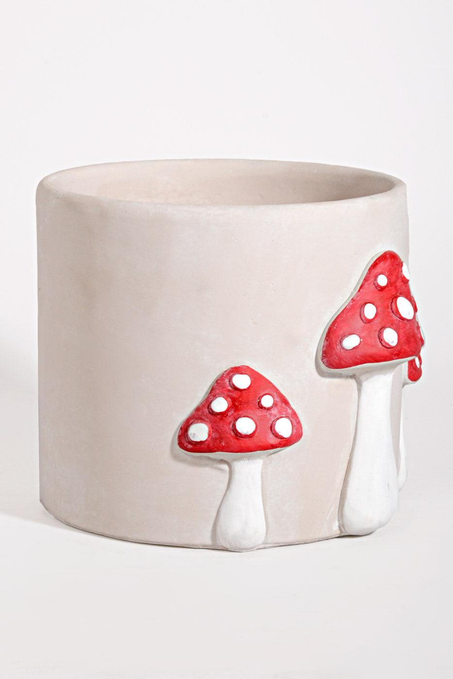 6.5" X 6" Large Mushroom  Planter Light Gray/Red/White