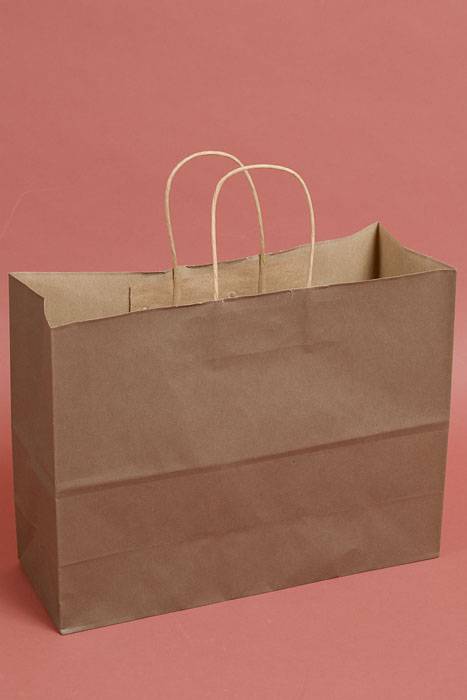 16" X 6" X 12" Vogue Kraft Shopping Bag Chocolate Pkg/10