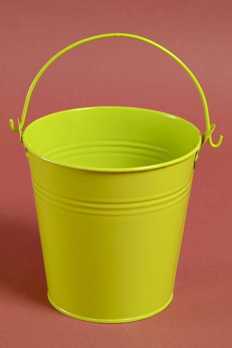 6" X 6" Round Metal Bucket W/handle Green