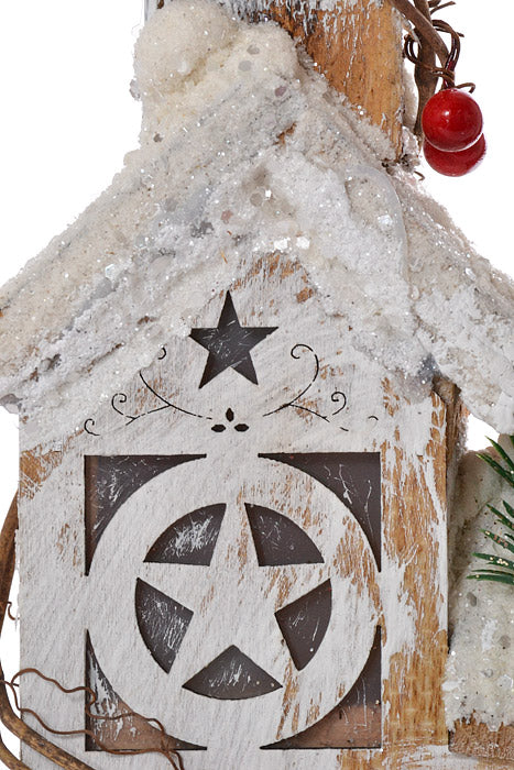 16" Wooden House With Lights White