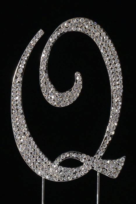 4.5" Rhinestone Letter "q" Cake Topper Silver
