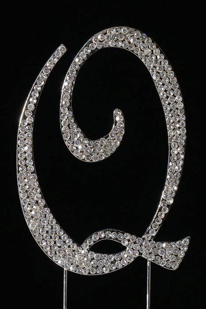 4.5" Rhinestone Letter "q" Cake Topper Silver