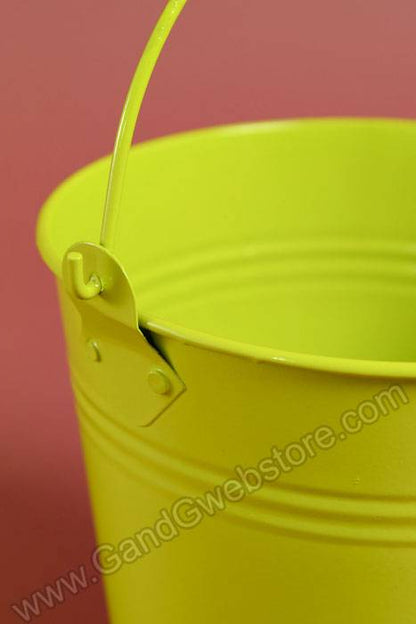 6" X 6" Round Metal Bucket W/handle Green