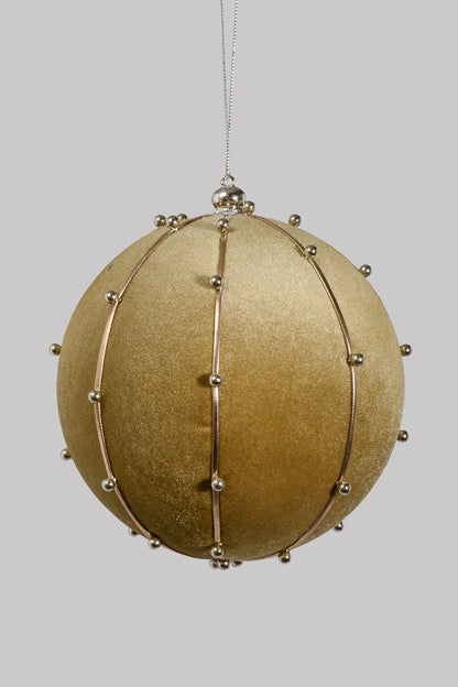 6" Bead Velvet Ball Ornament Taupe