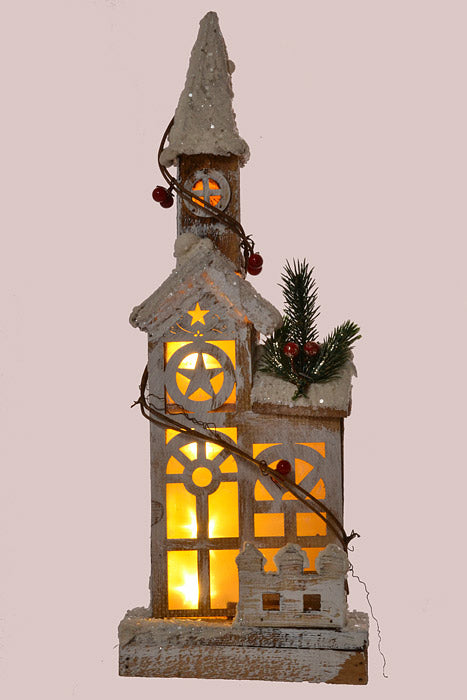 16" Wooden House With Lights White