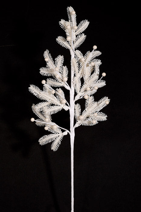 24" Feather With Berries Spray White